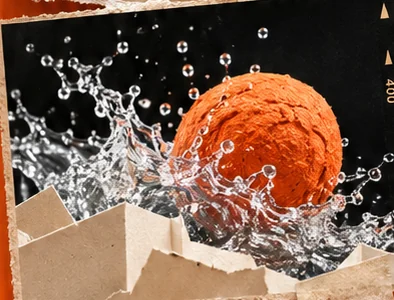 Orange ball and water splash collage